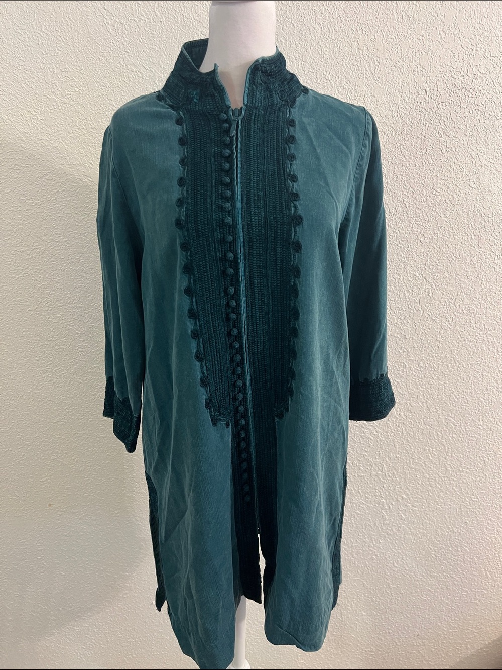 Soft Surroundings Teal Embroidered Split-Front Tunic